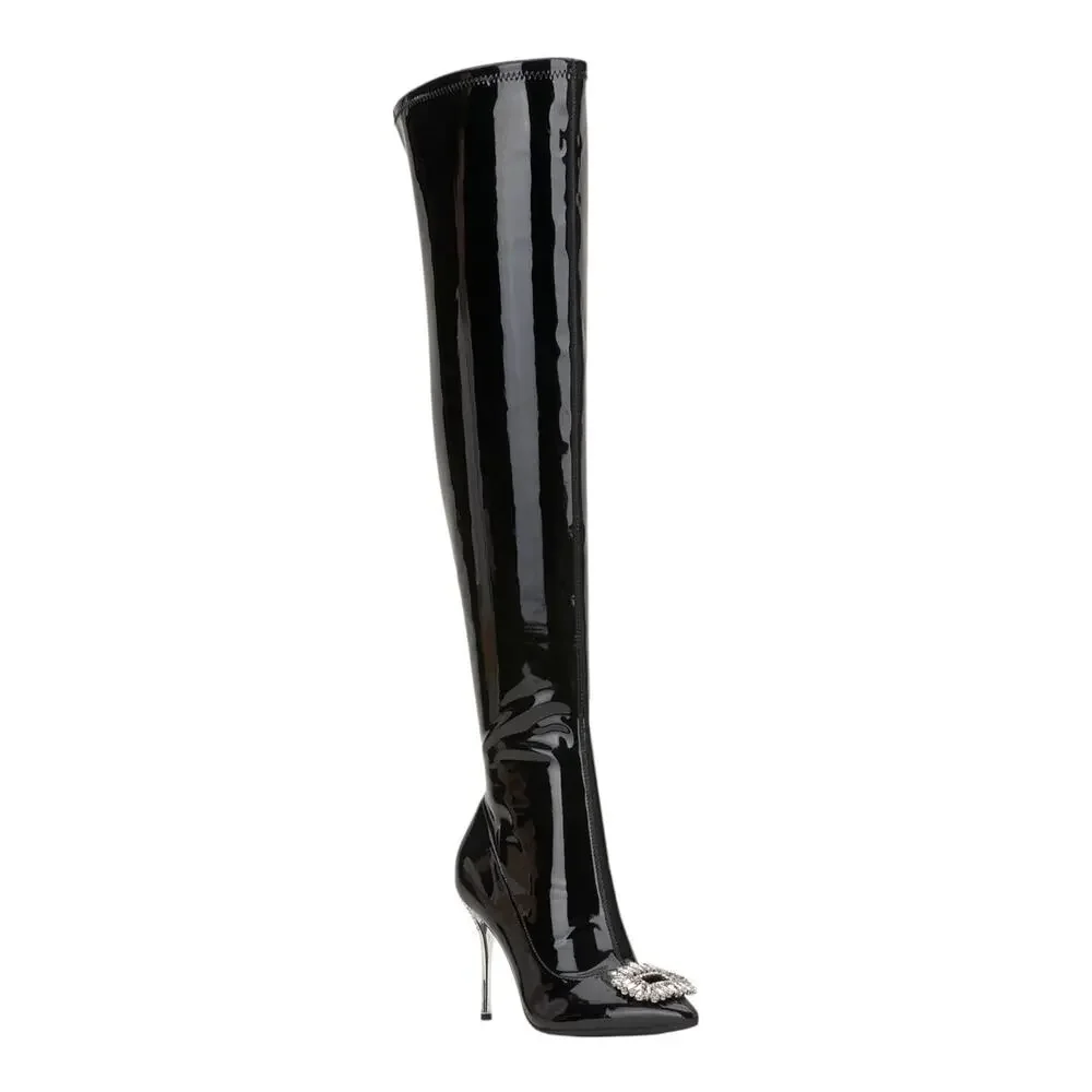 INC Women's Romina Embellished Over The Knee Boots Black Patent Size 5